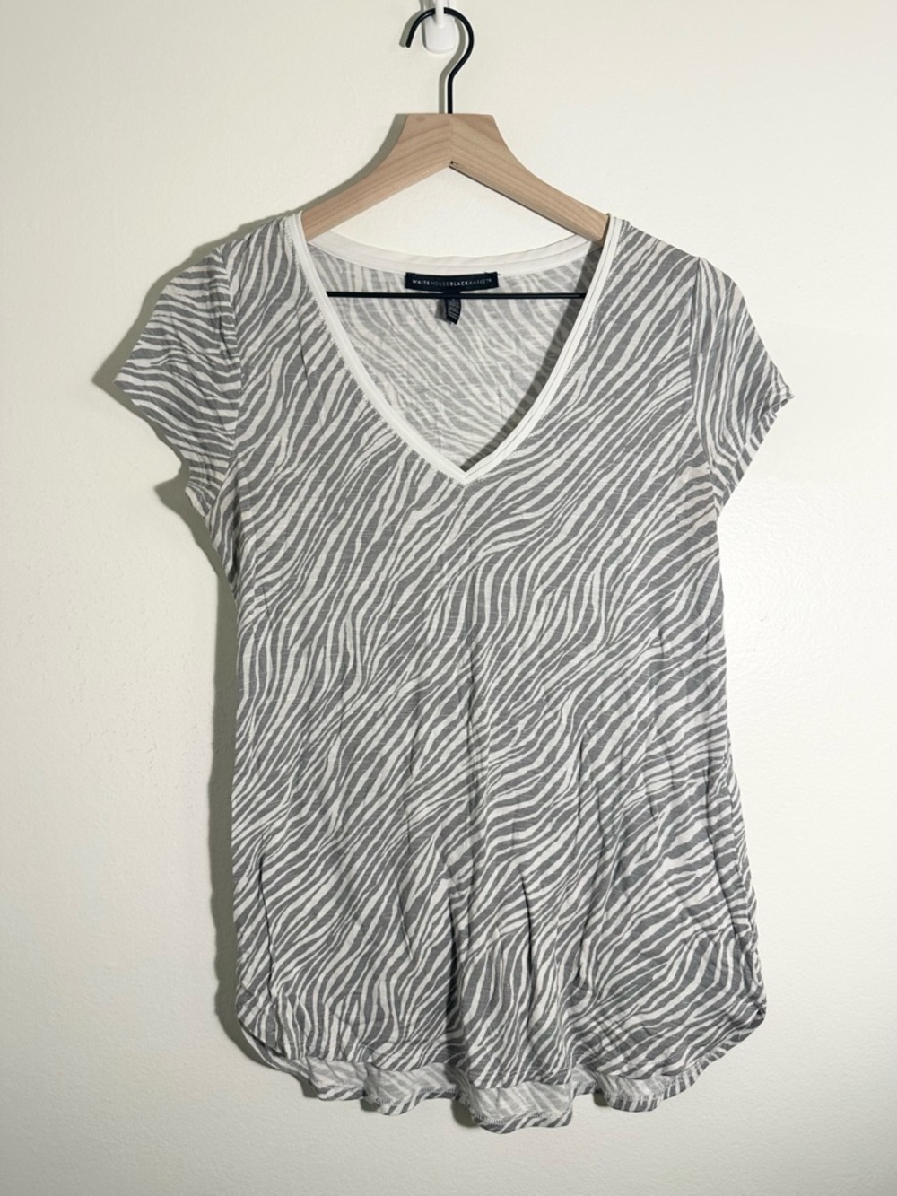 White & Gray Zebra V-Neck Tee - White House Black Market